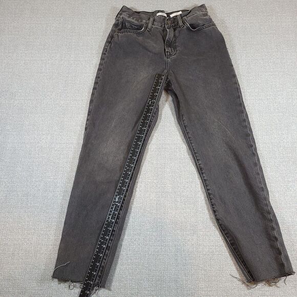 Forever 21 Premium Jeans Womens 26 Raw Hem Midrise Straight Leg Black - Picture 7 of 13